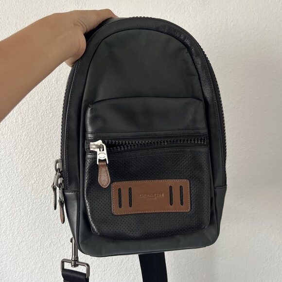 Coach Men's Punched Leather Convertible Backpack Black - Used Trek Terrain - Picture 1 of 13